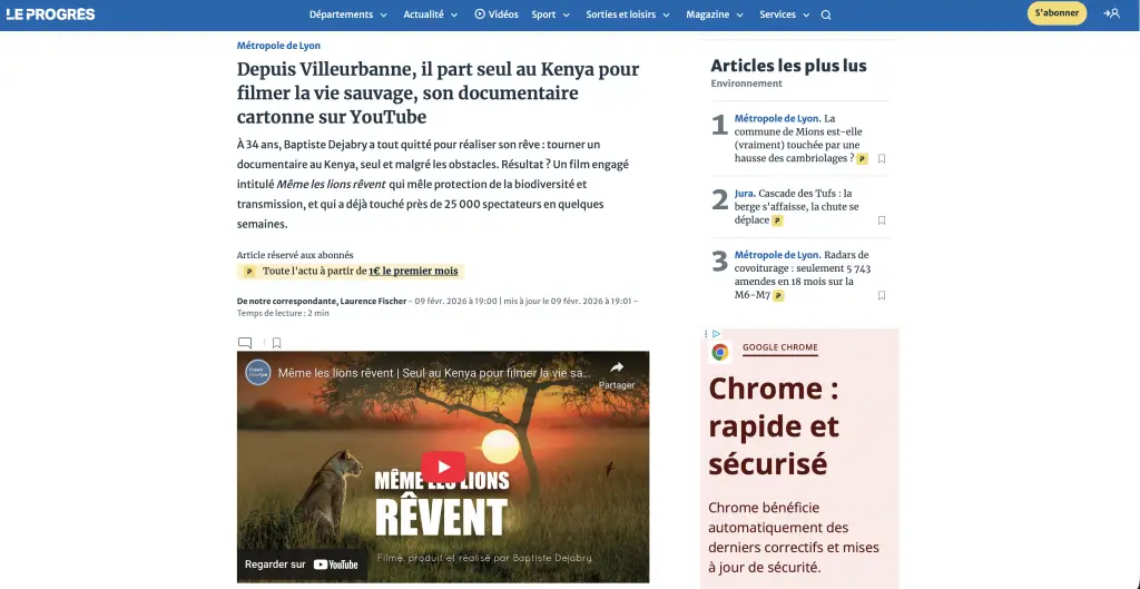 Même les lions rêvent sur Le Progrès